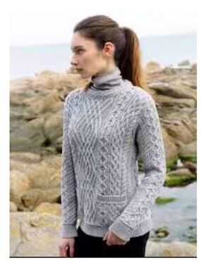 Aran Mor Gray Cable-Knit Irish Crewneck Fisherman 100% Merino Wool Sweater Sz M